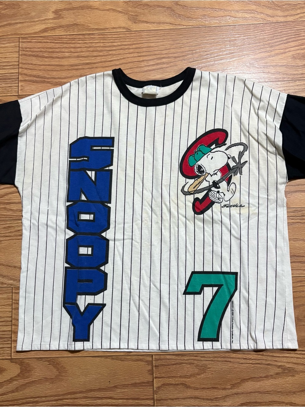 Vintage 90s Flirt Peanuts Snoopy Striped Baseball Shirt Women’s Large Rare HTF